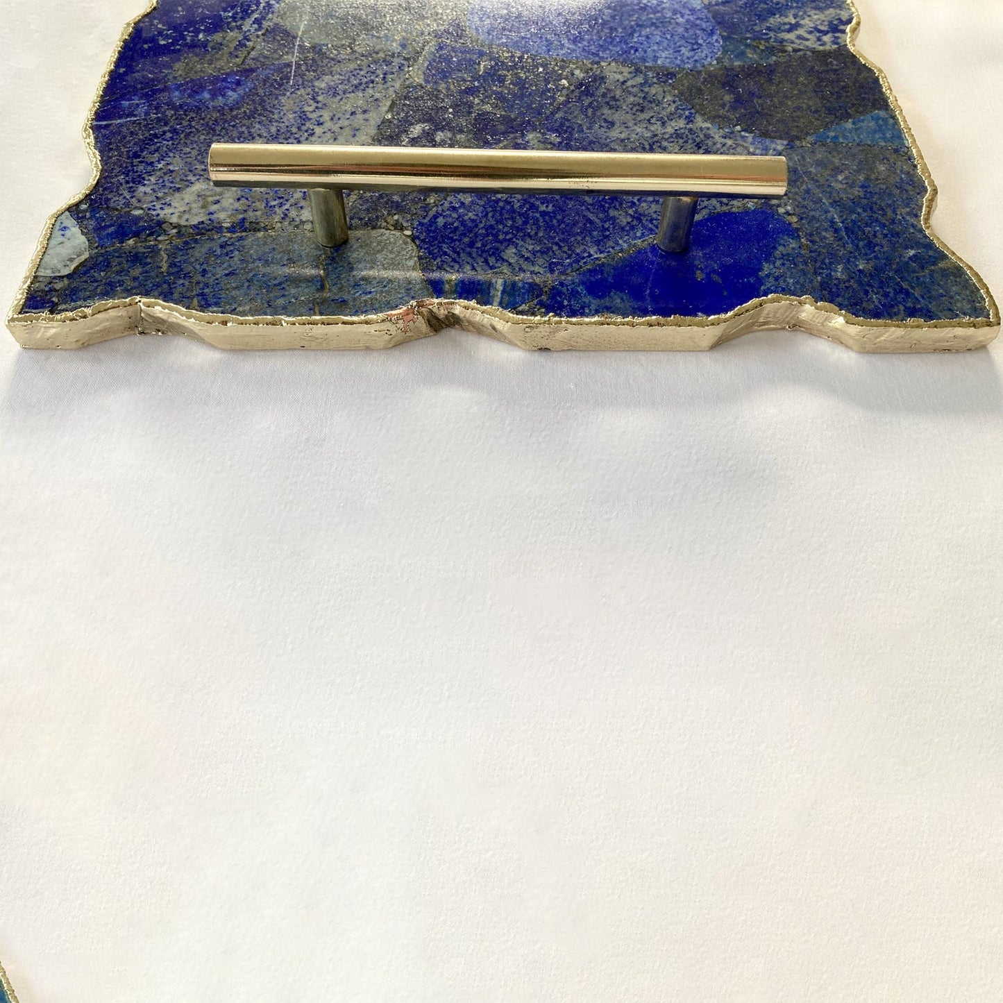 Large Lapis Lazuli Serving Tray With Plain Modern Brass Handles/Personalised Momentos/Sign Boards 10"x15"-2