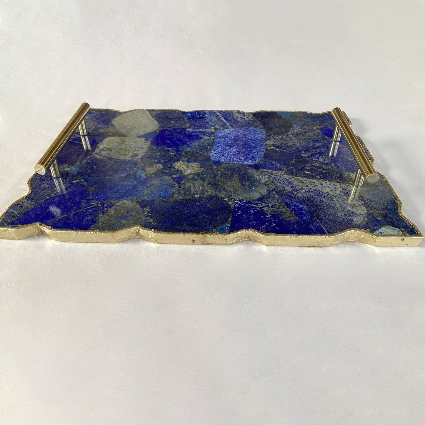Large Lapis Lazuli Serving Tray With Plain Modern Brass Handles/Personalised Momentos/Sign Boards 10"x15"-1