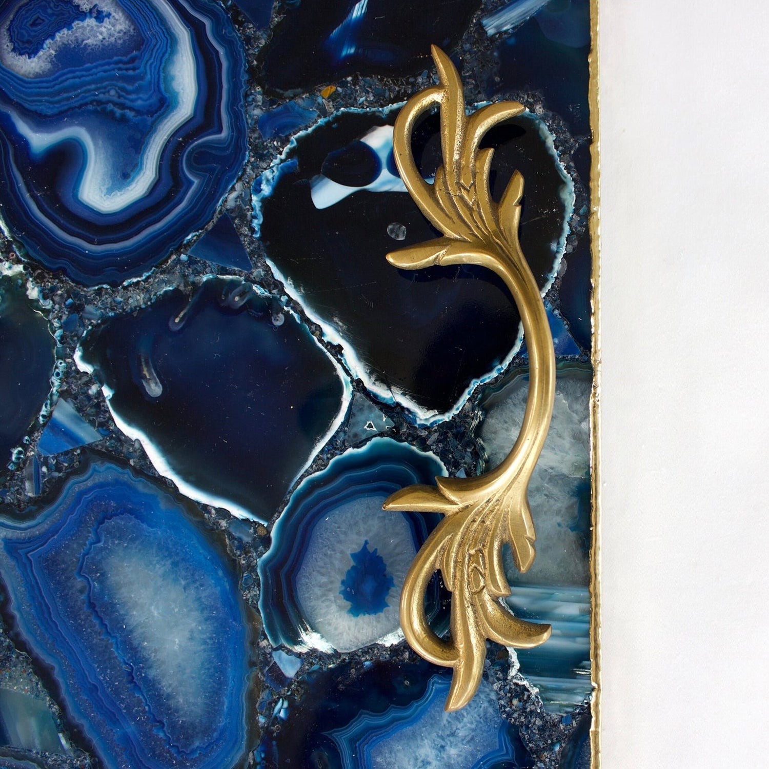 Blue Agate Square Serving Tray With Brass Handles | Square-3